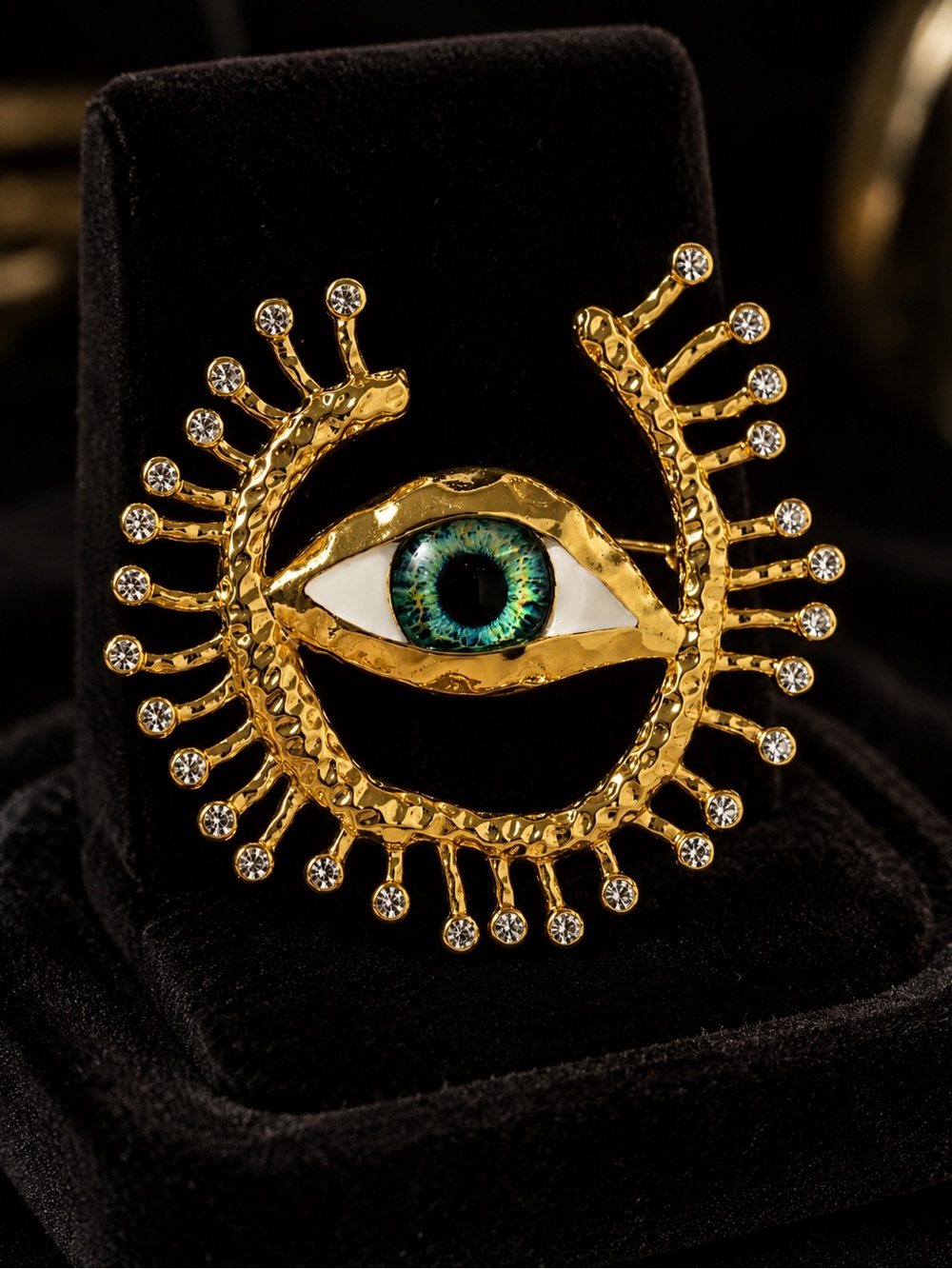 Gold tone Evil Eye Brooch with Blue and Green Iris - Picture 7 of 7